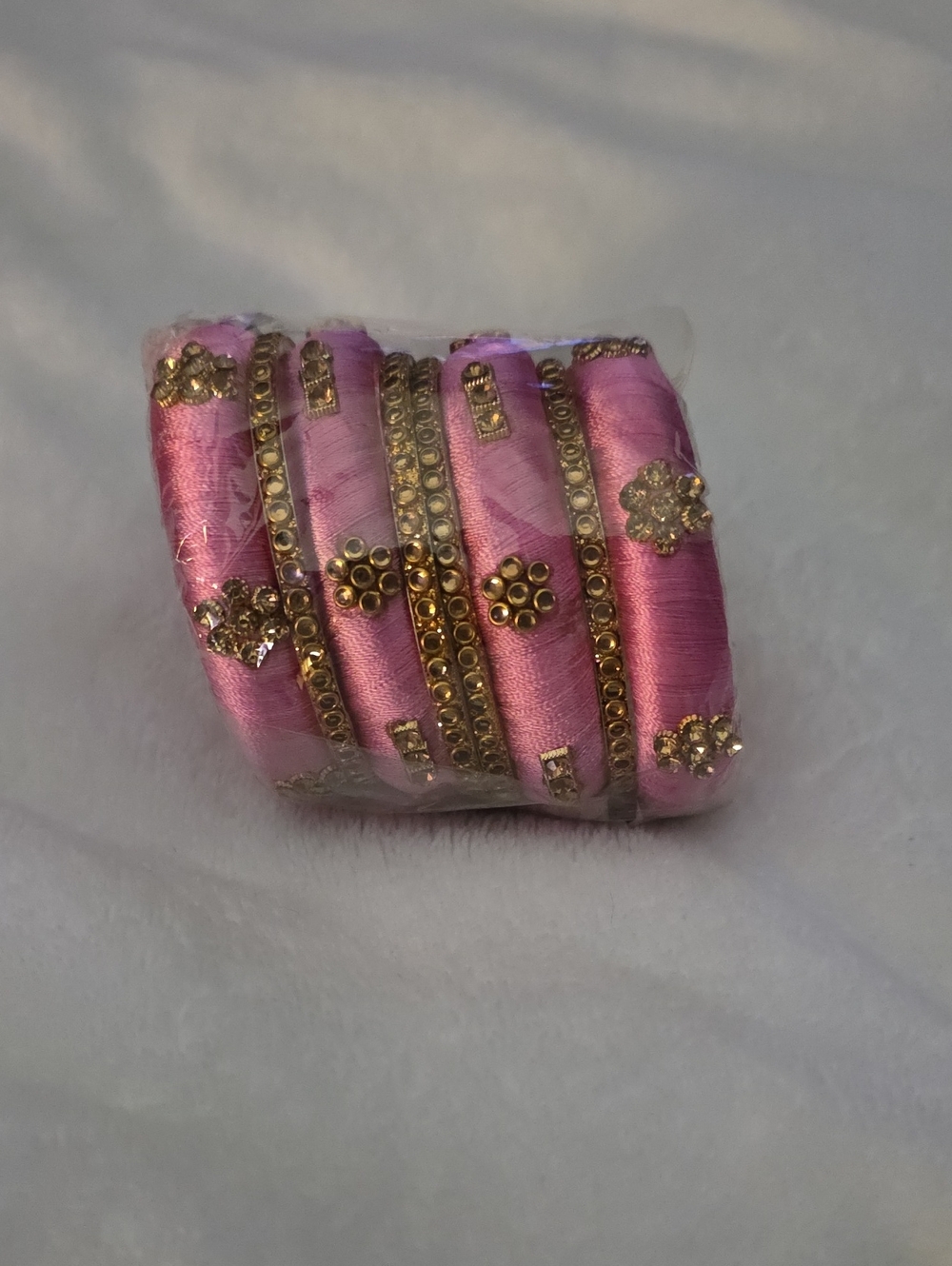 Pink Silk Thread Beaded Bangles Set Of 4 Children's Size